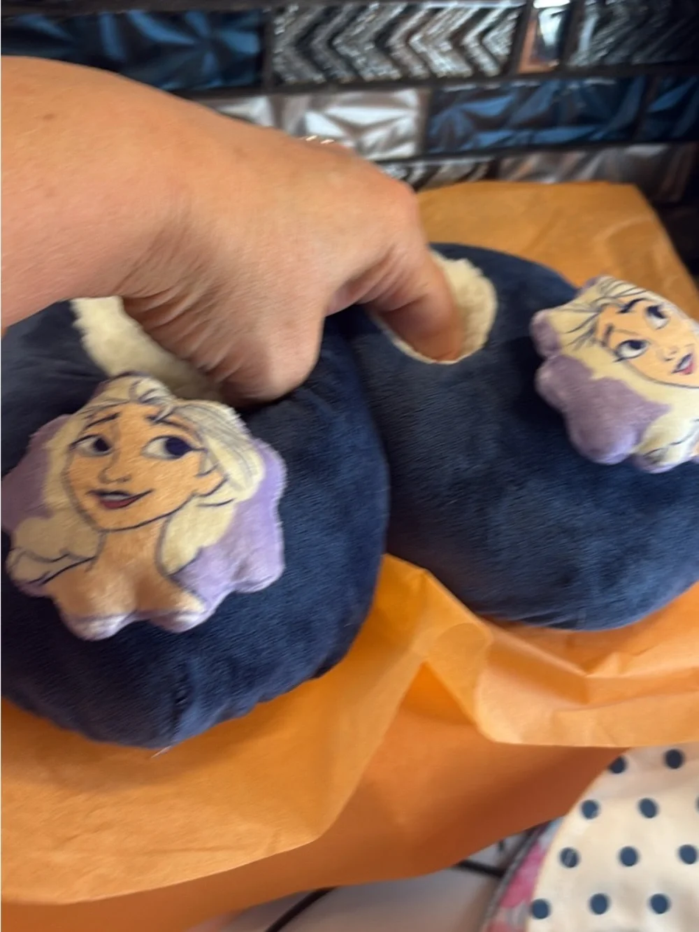 Disney Navy and Purple Elsa Plush Slip-On Slippers for Kids